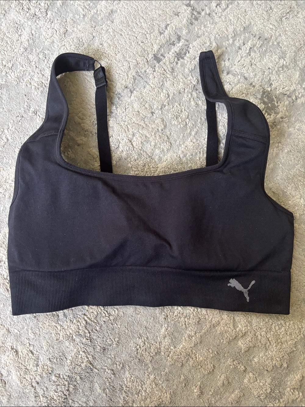 Puma Black Scoop-Neck Sports Bra with Subtle Logo